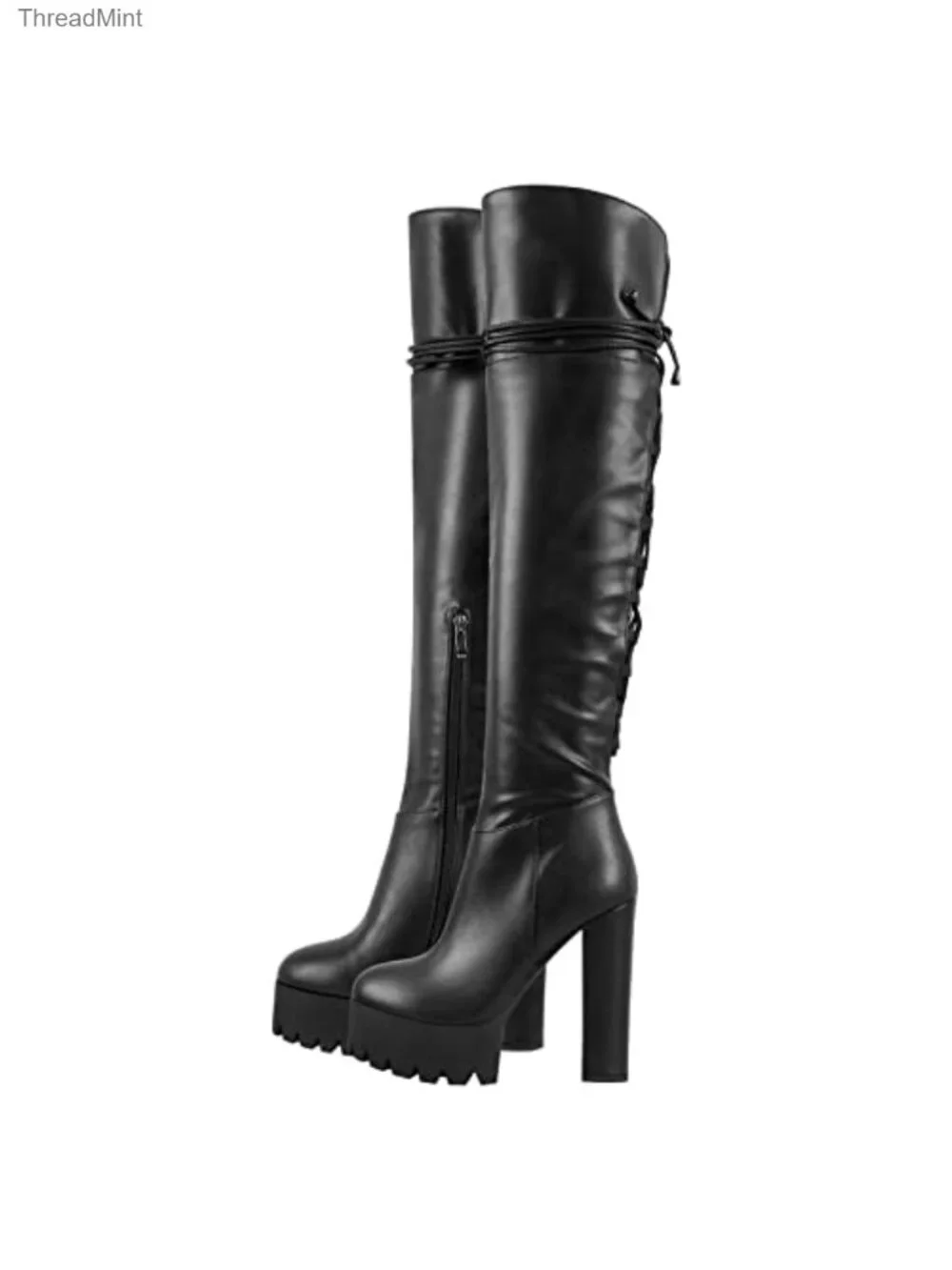 Women's Over the Knee Platform Boots with Straps, High Heel, PU Leather